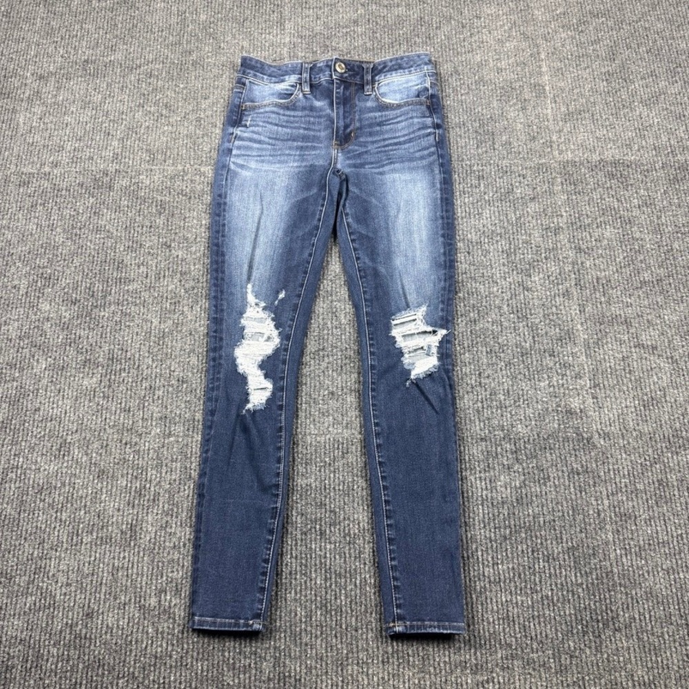 American Eagle Hi-Rise Jegging Size 2 Distressed Blue Skinny Jeans 8132592373